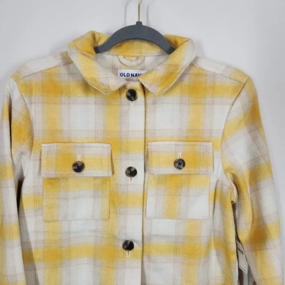 NWT Old Navy Girls Plaid Soft-Brushed Utility Shacket in Yellow Plaid Size L (10